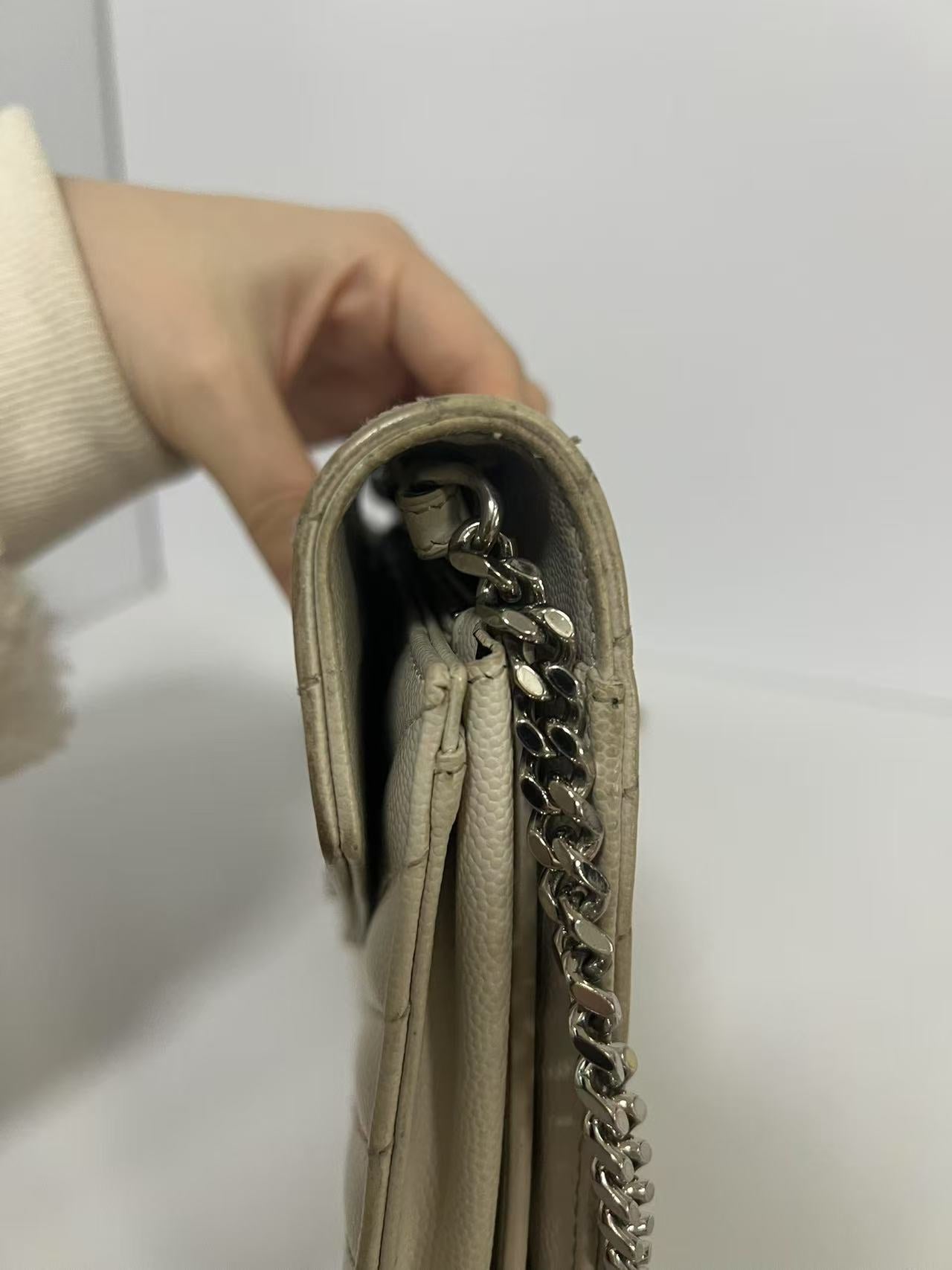 Saint Laurent (YSL) WOC Cream Chevron Quilted Leather Bag