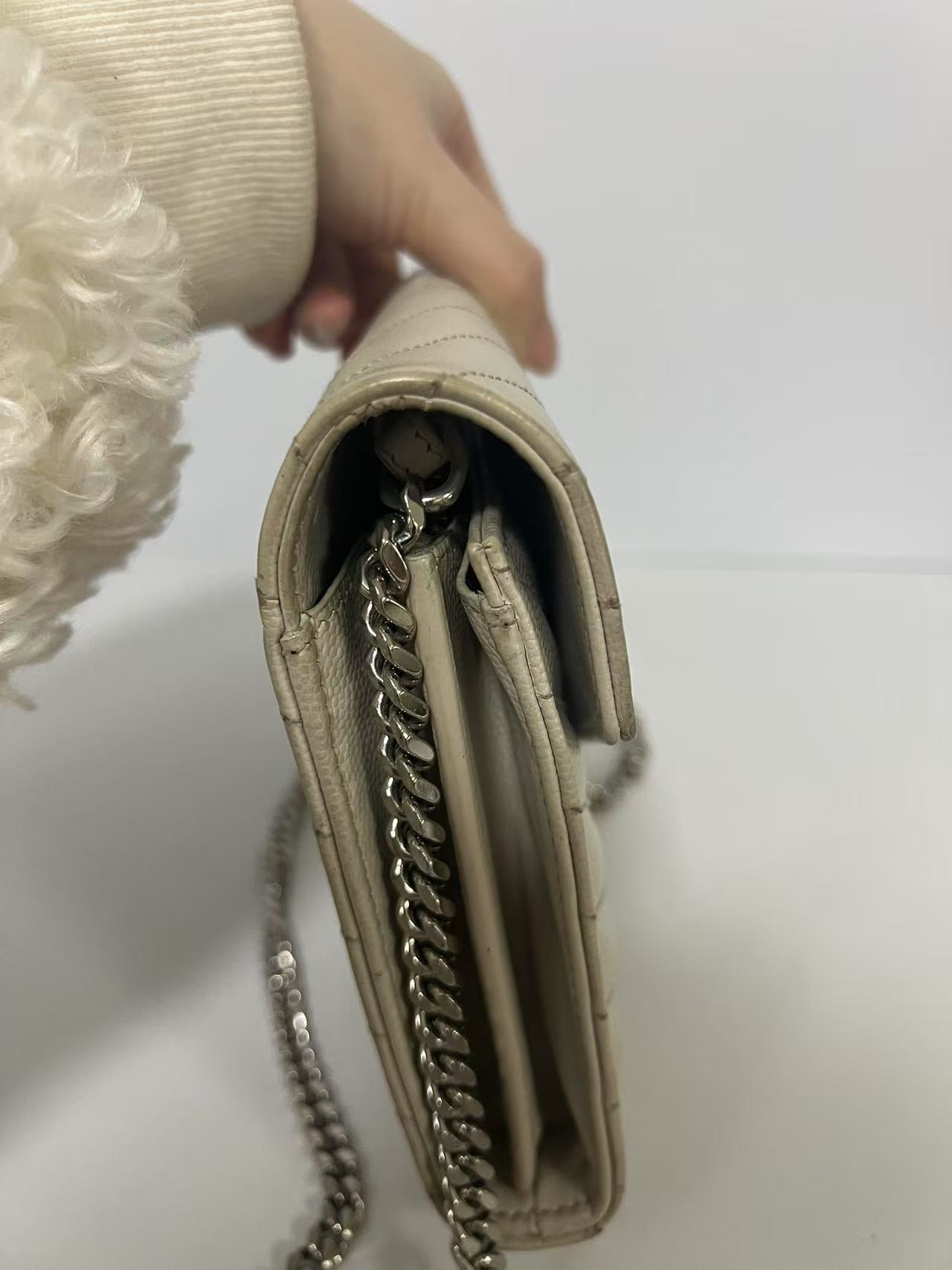 Saint Laurent (YSL) WOC Cream Chevron Quilted Leather Bag