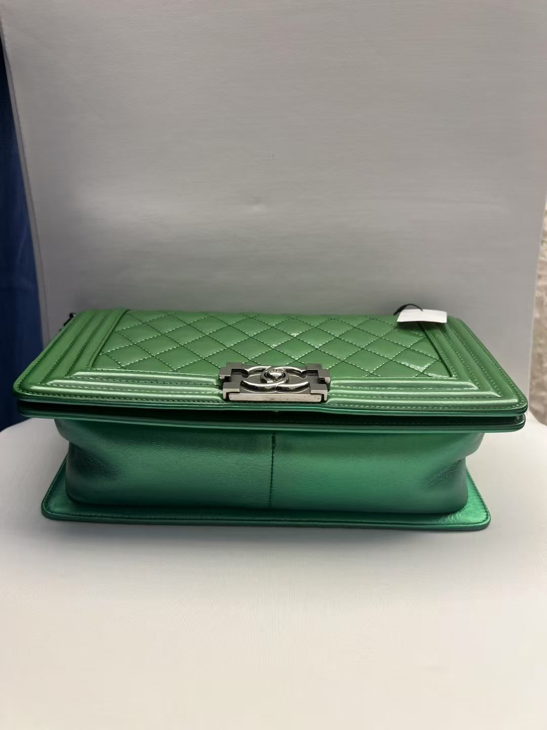 Chanel Boy Medium Green Patent Leather Quilted Bag