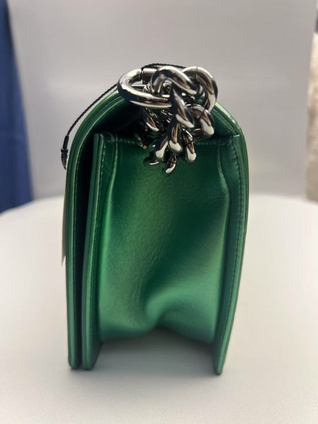 Chanel Boy Medium Green Patent Leather Quilted Bag