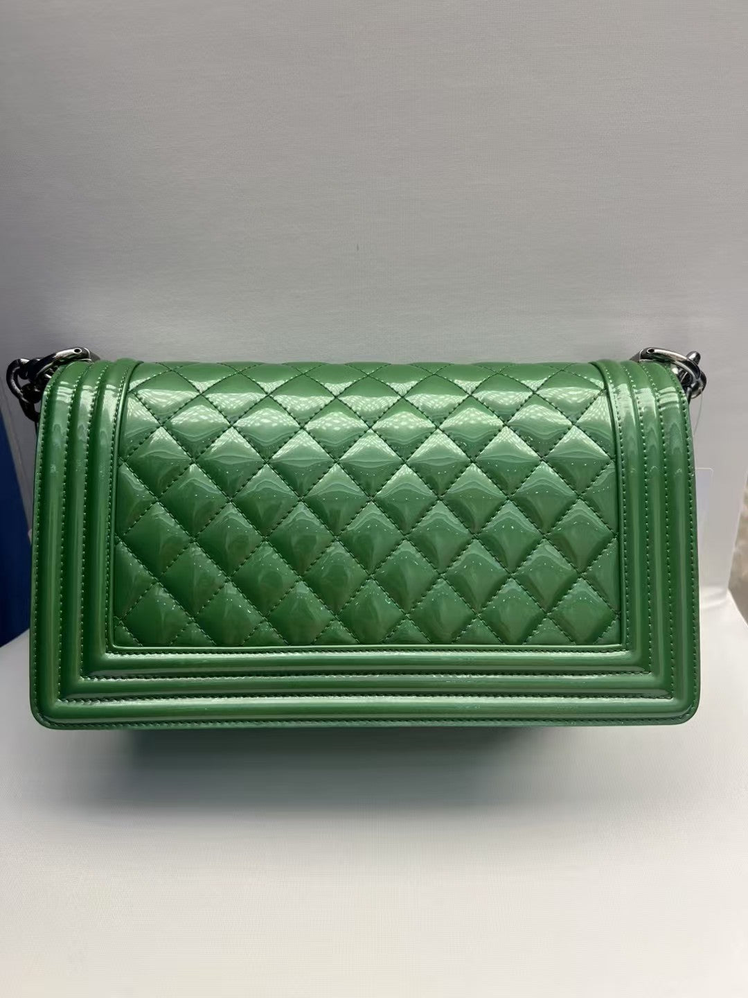 Chanel Boy Medium Green Patent Leather Quilted Bag