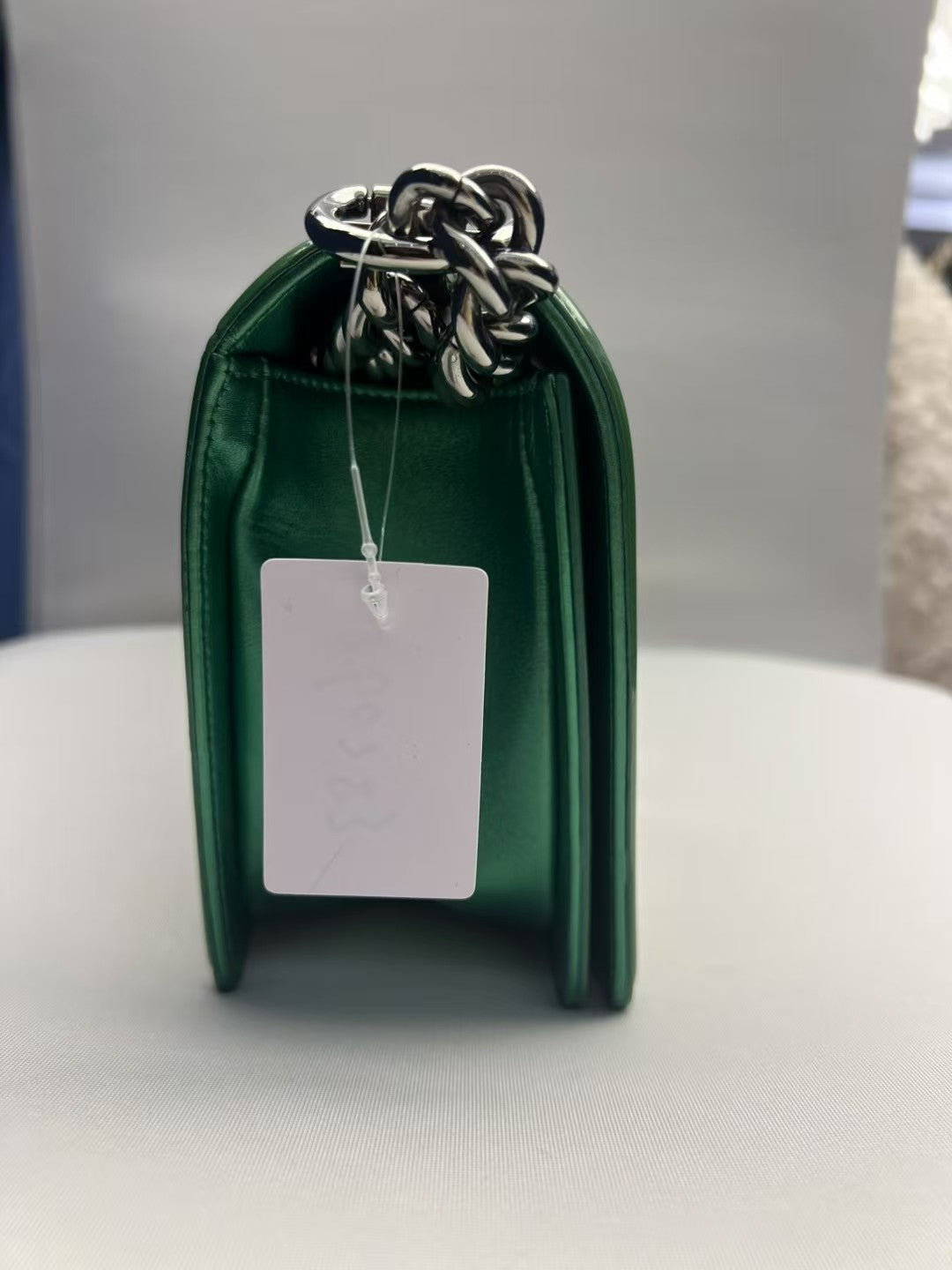 Chanel Boy Medium Green Patent Leather Quilted Bag