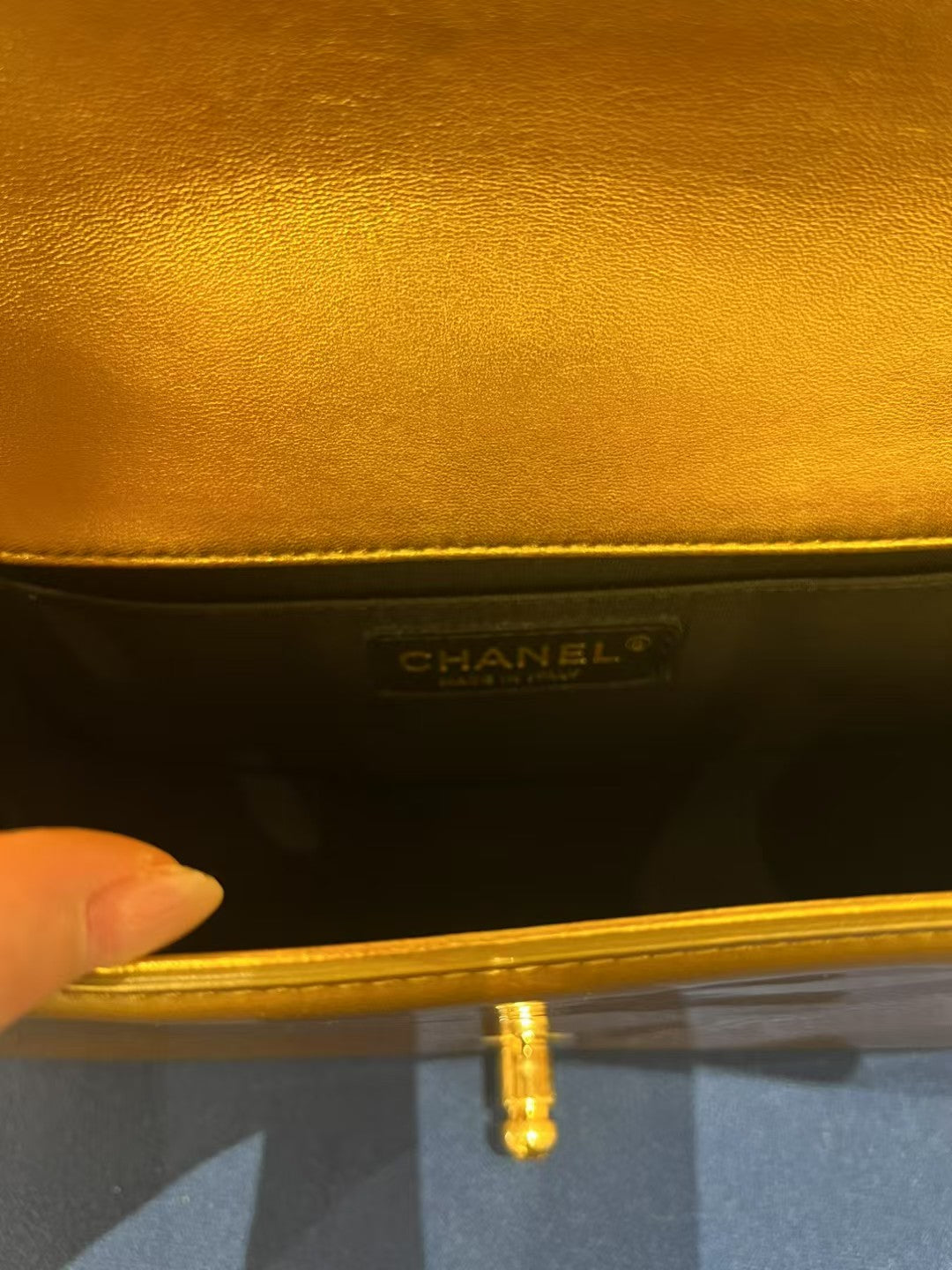 Chanel Boy Small Gold Metallic Quilted Leather Bag