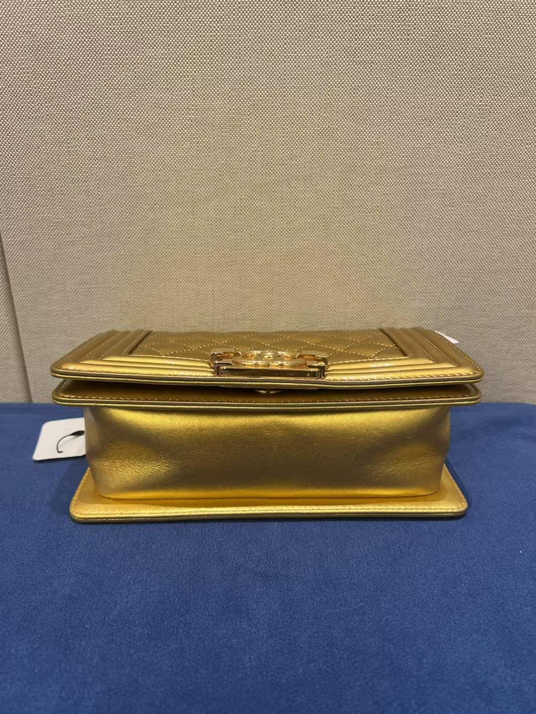 Chanel Boy Small Gold Metallic Quilted Leather Bag