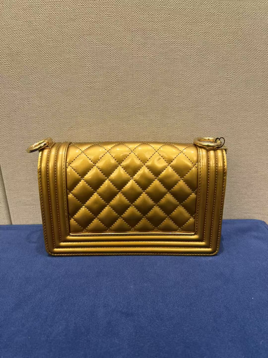 Chanel Boy Small Gold Metallic Quilted Leather Bag
