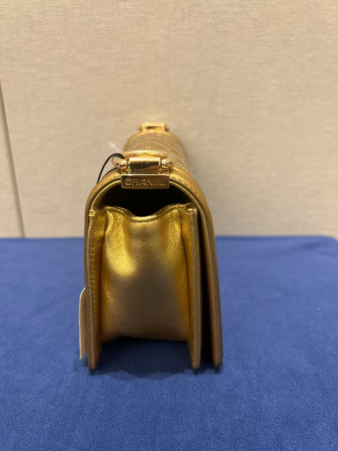 Chanel Boy Small Gold Metallic Quilted Leather Bag