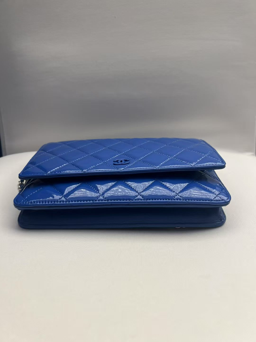 Chanel Wallet on Chain (WOC) Blue Patent Leather Quilted Bag