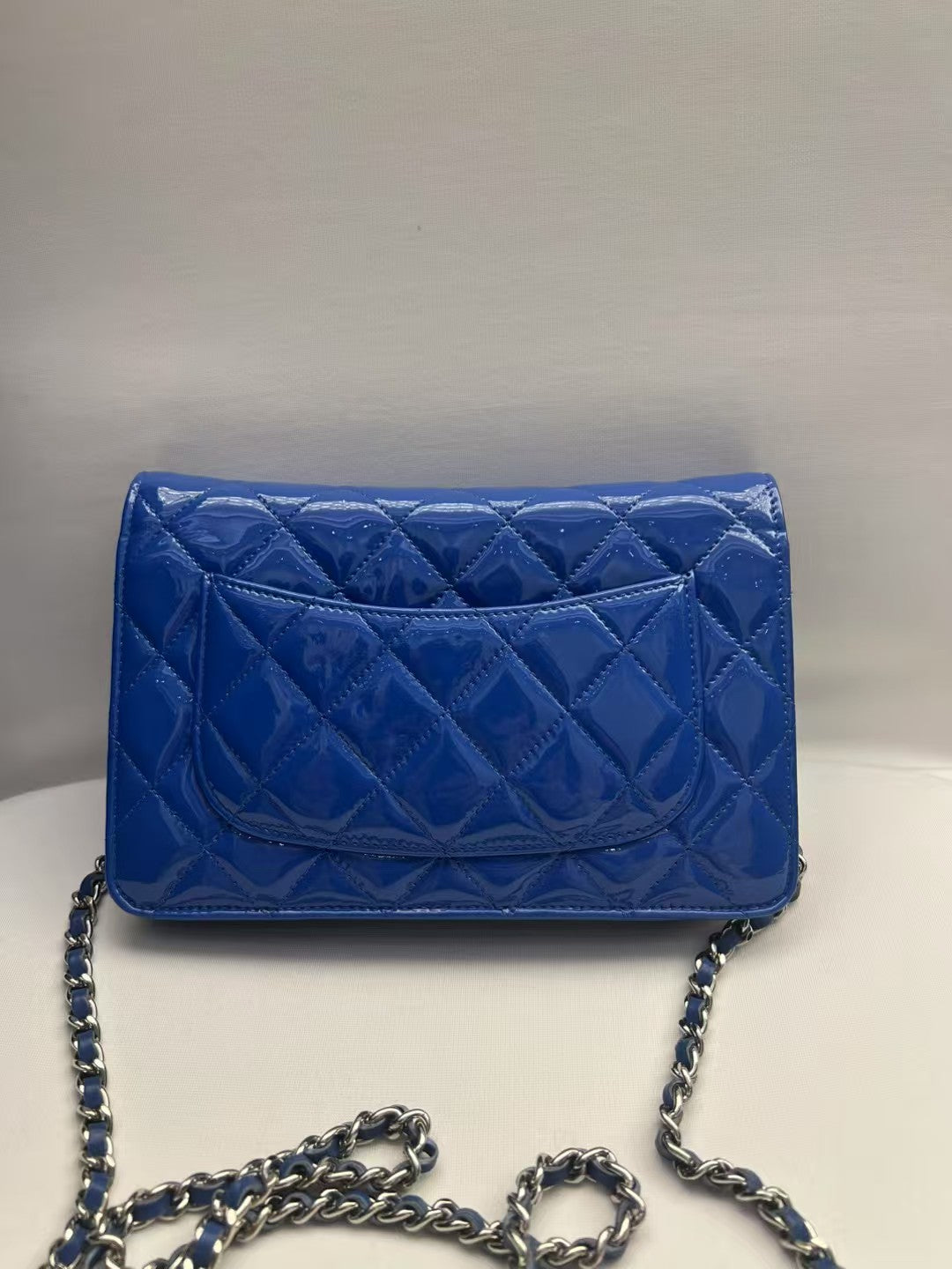 Chanel Wallet on Chain (WOC) Blue Patent Leather Quilted Bag