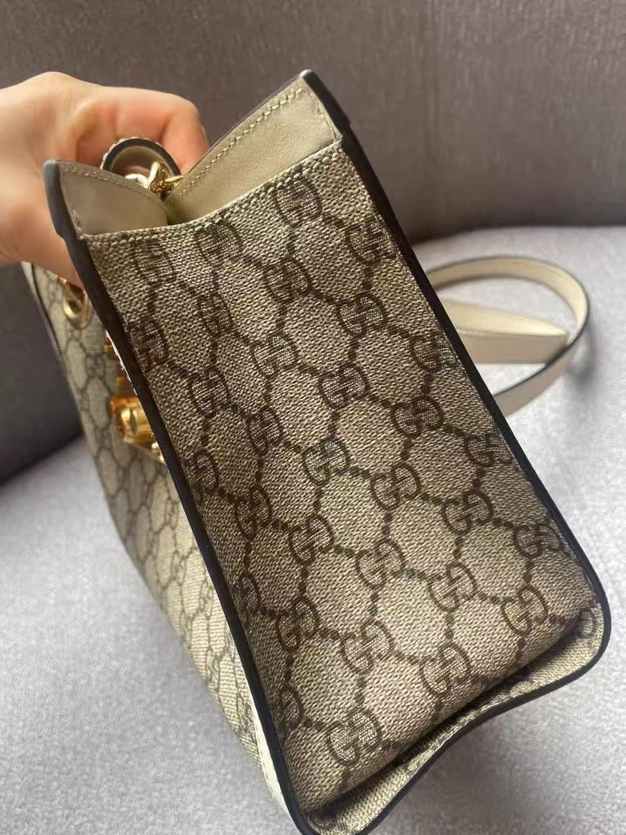 Gucci Padlock GG White Leather Small Shoulder Bag