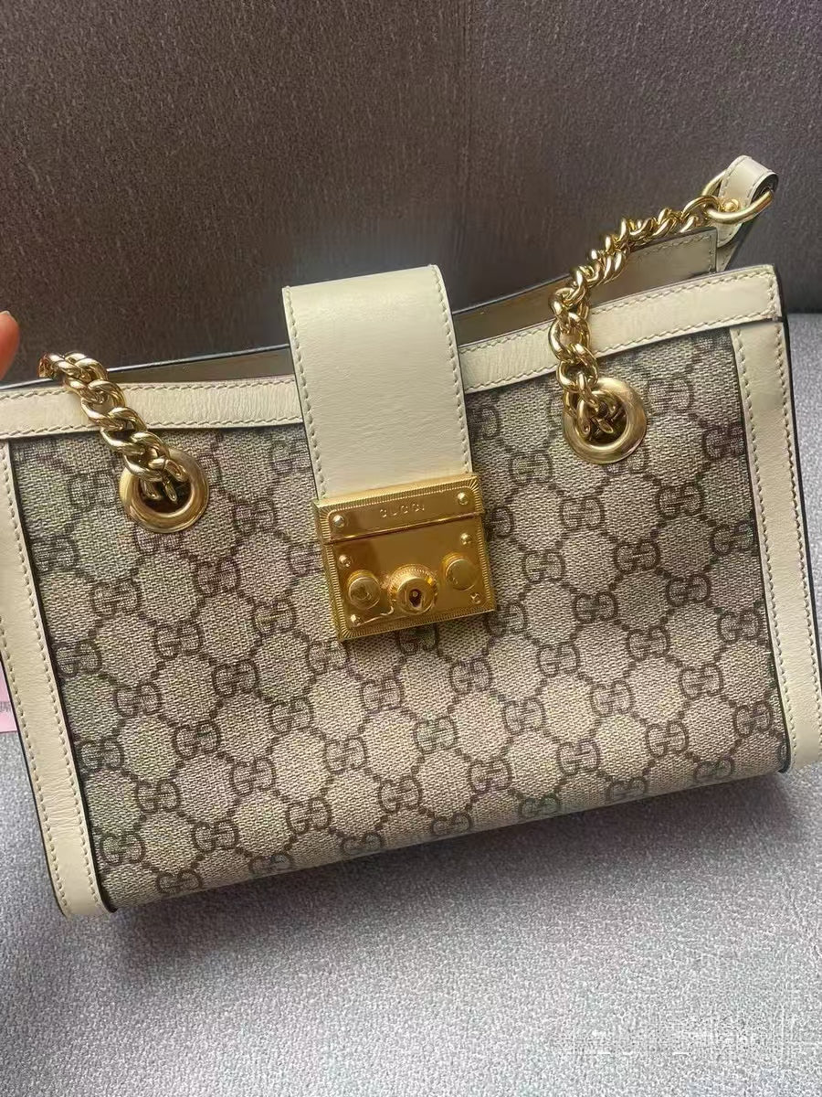 Gucci Padlock GG White Leather Small Shoulder Bag