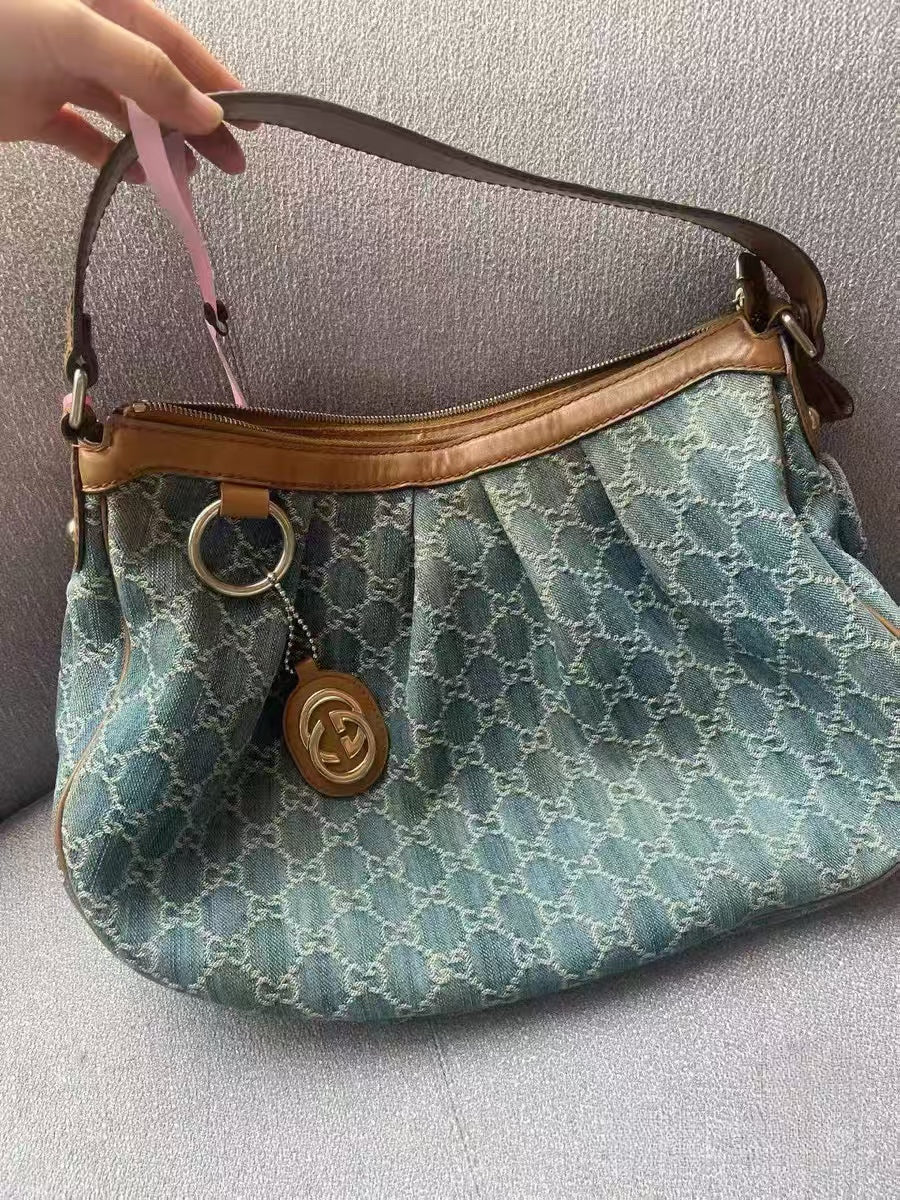 Gucci Sukey Blue GG Denim Canvas Shoulder Bag