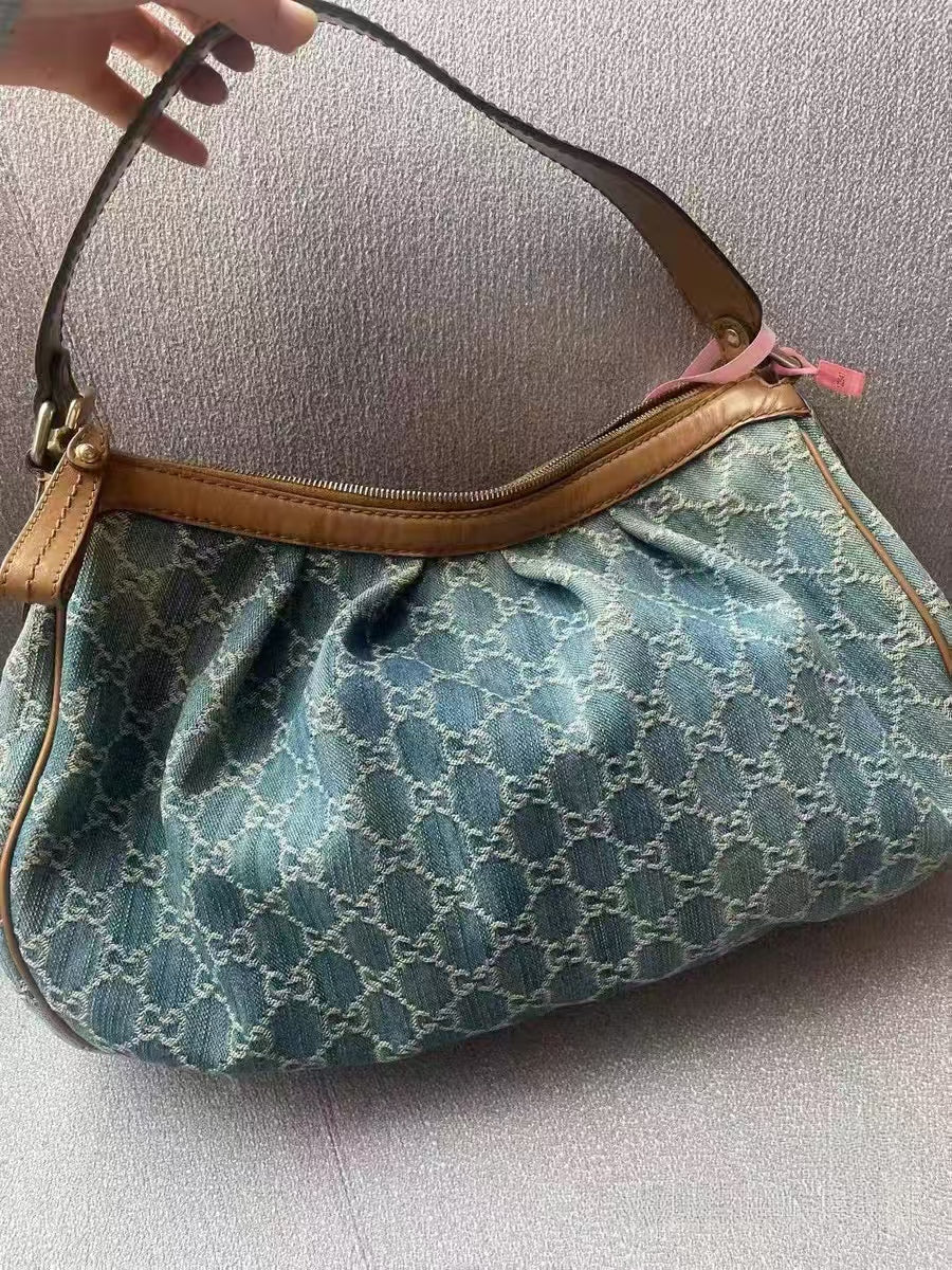Gucci Sukey Blue GG Denim Canvas Shoulder Bag