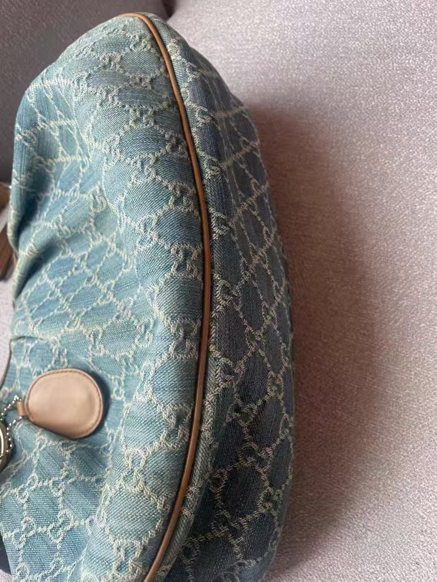Gucci Sukey Blue GG Denim Canvas Shoulder Bag