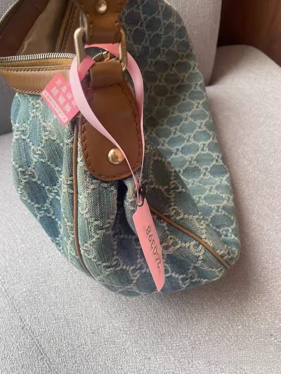 Gucci Sukey Blue GG Denim Canvas Shoulder Bag