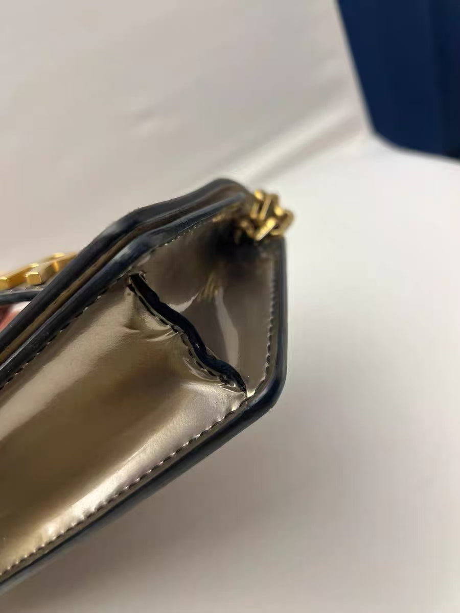 Christian Dior J'Adior Metallic Silver Patent Leather Mini Chain Bag