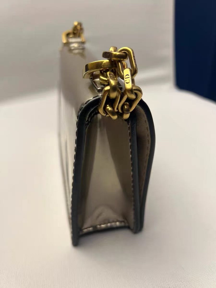 Christian Dior J'Adior Metallic Silver Patent Leather Mini Chain Bag