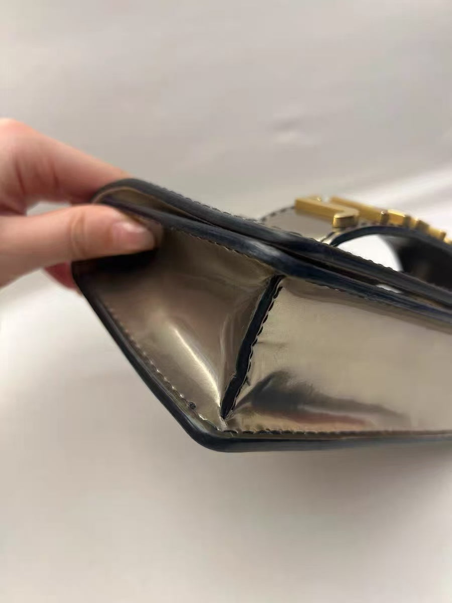 Christian Dior J'Adior Metallic Silver Patent Leather Mini Chain Bag