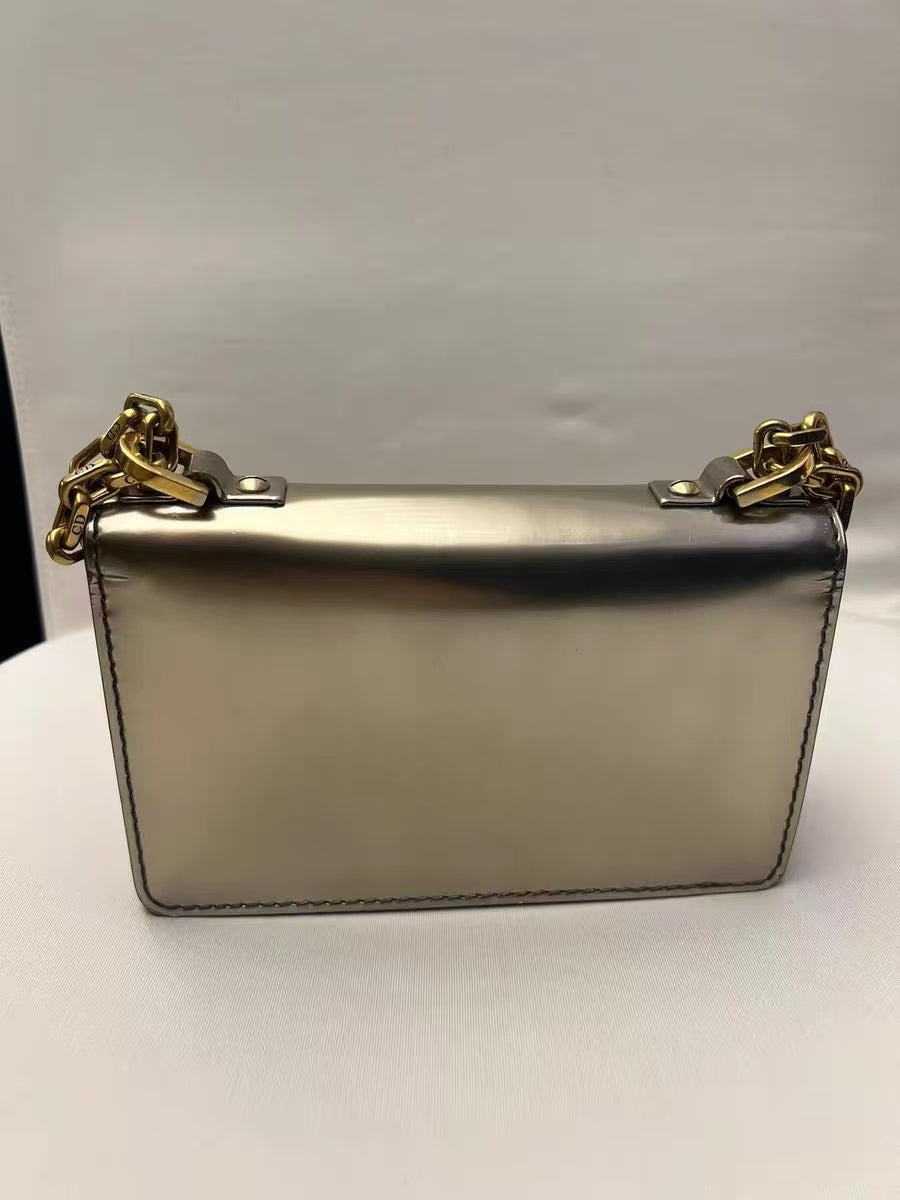 Christian Dior J'Adior Metallic Silver Patent Leather Mini Chain Bag