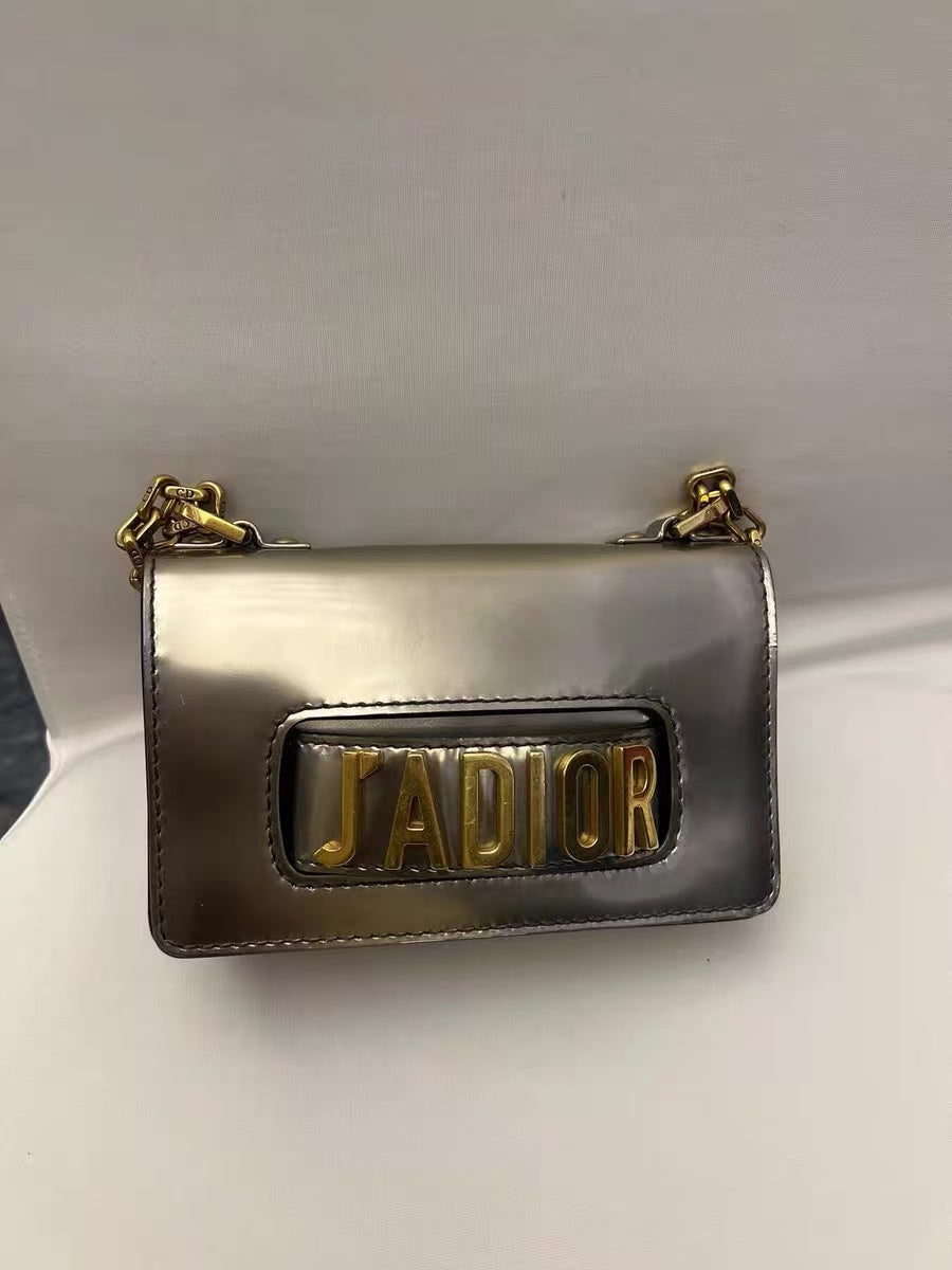 Christian Dior J'Adior Metallic Silver Patent Leather Mini Chain Bag