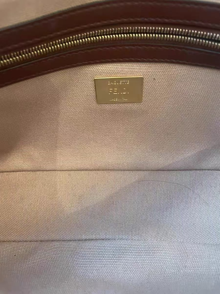 Fendi Baguette Beige FF Logo Canvas Medium Shoulder Bag