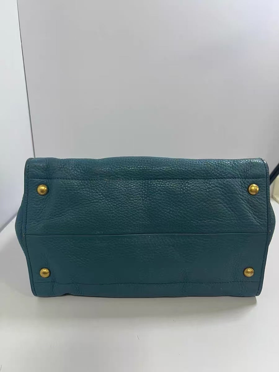 Prada Vitello Daino Green Leather Tote Bag
