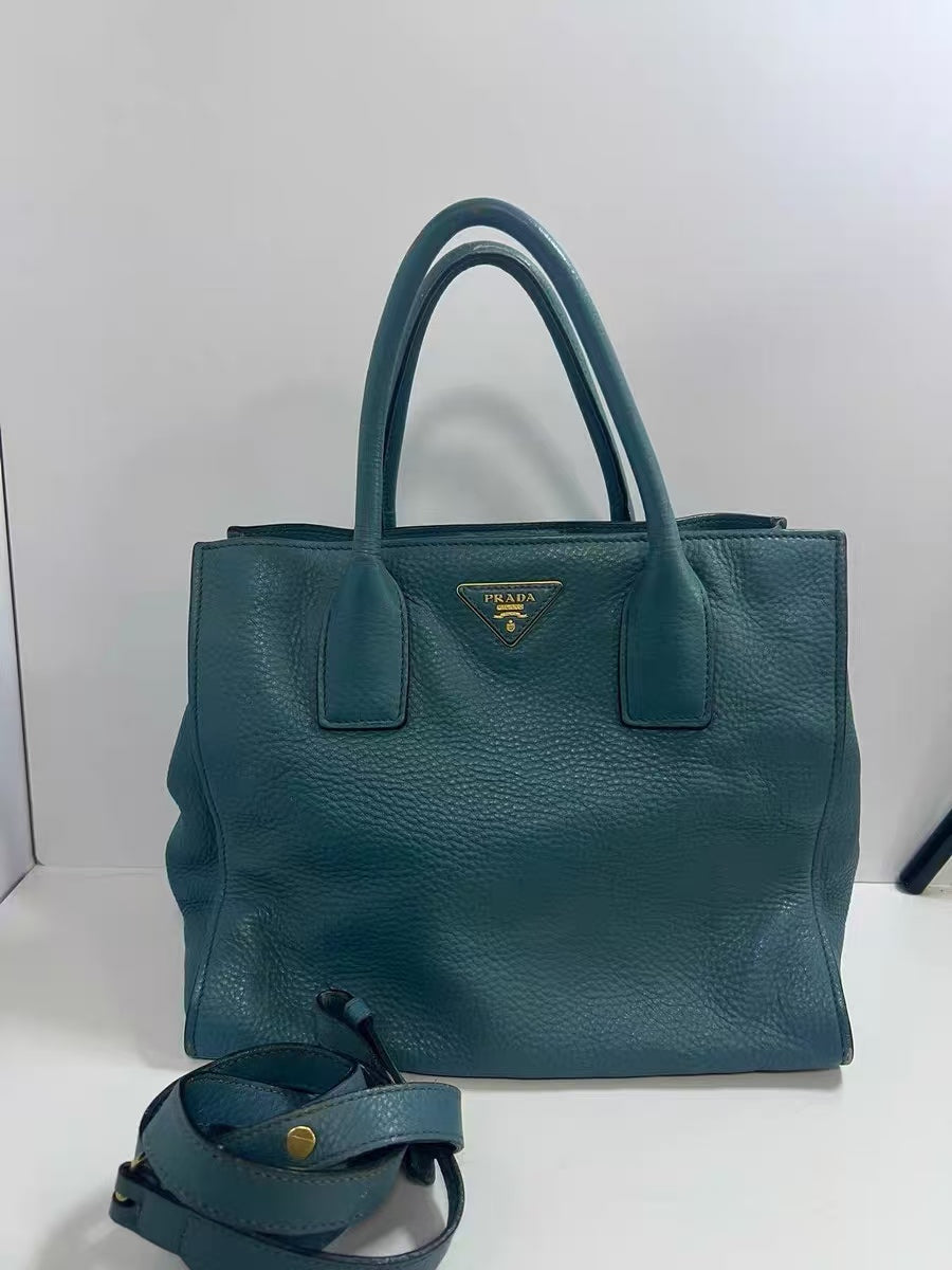 Prada Vitello Daino Green Leather Tote Bag