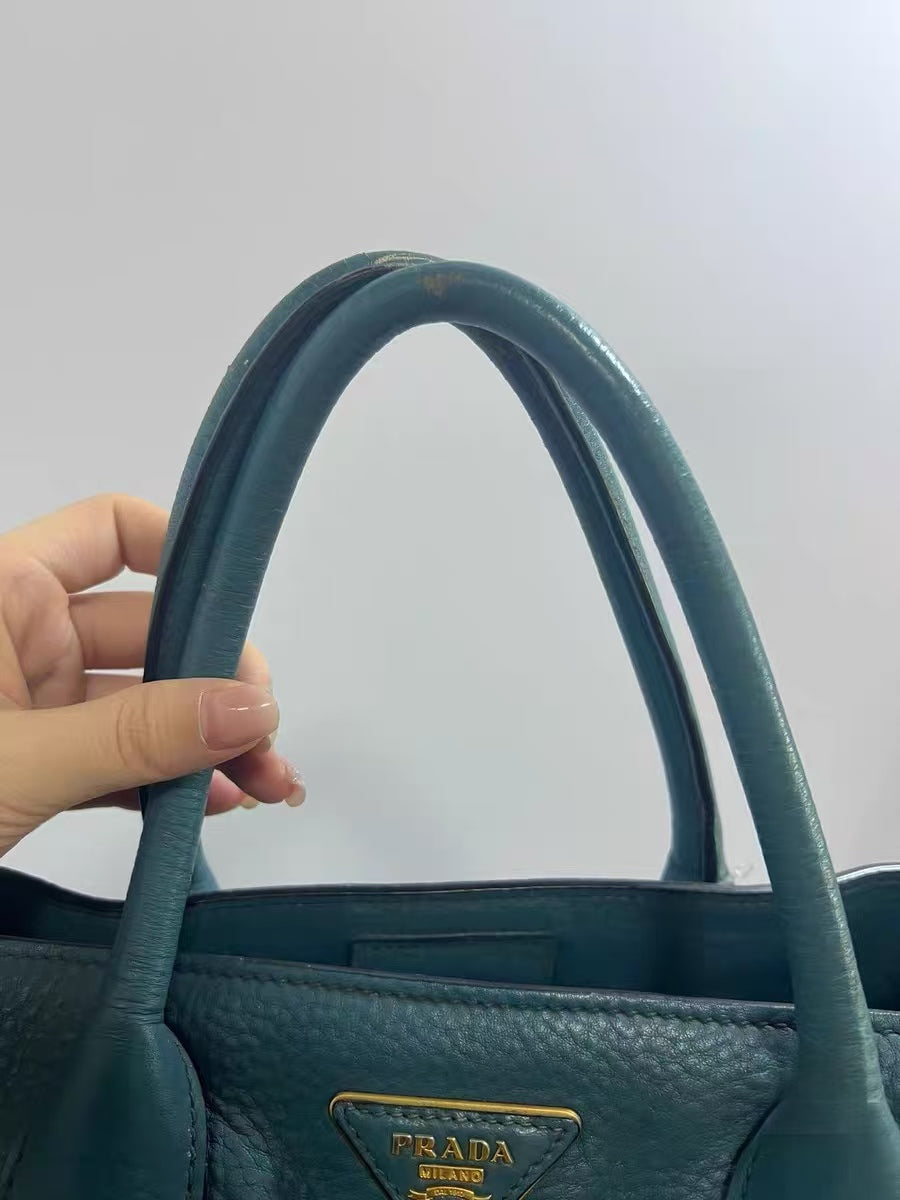 Prada Vitello Daino Green Leather Tote Bag