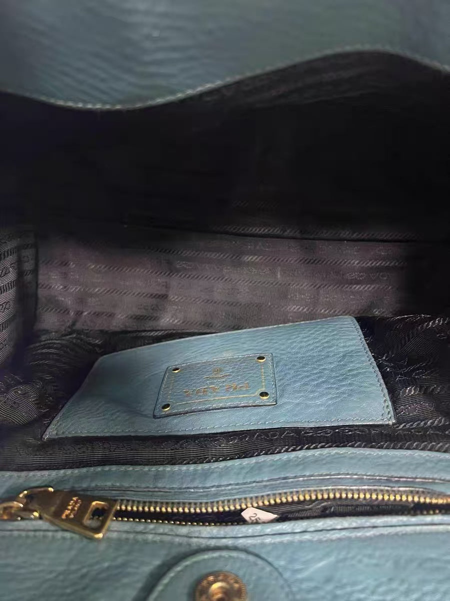 Prada Vitello Daino Green Leather Tote Bag