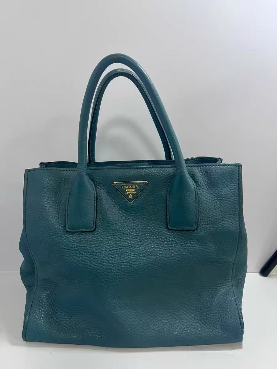 Prada Vitello Daino Green Leather Tote Bag