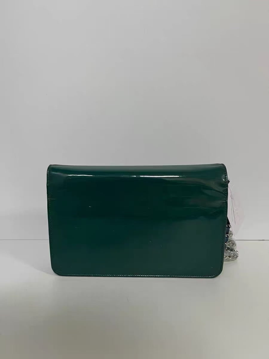 Chanel Green Patent Leather Interlocking CC Logo Wallet on Chain (WOC)