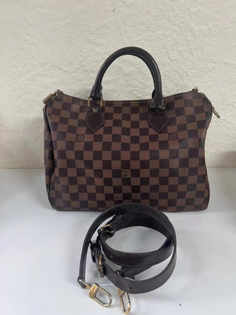 Louis Vuitton Speedy 30 Bandouliere Damier Ebene Canvas Satchel Bag