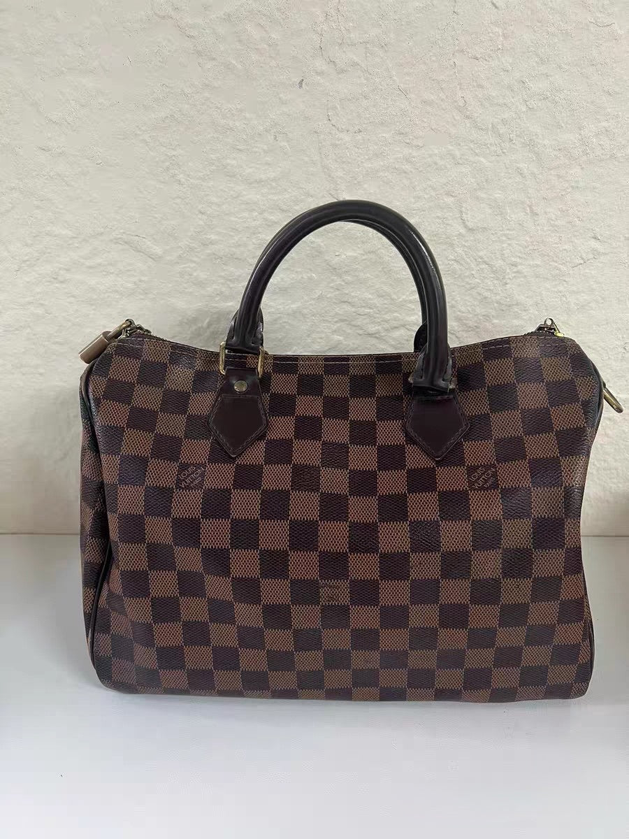 Louis Vuitton Speedy 30 Bandouliere Damier Ebene Canvas Satchel Bag