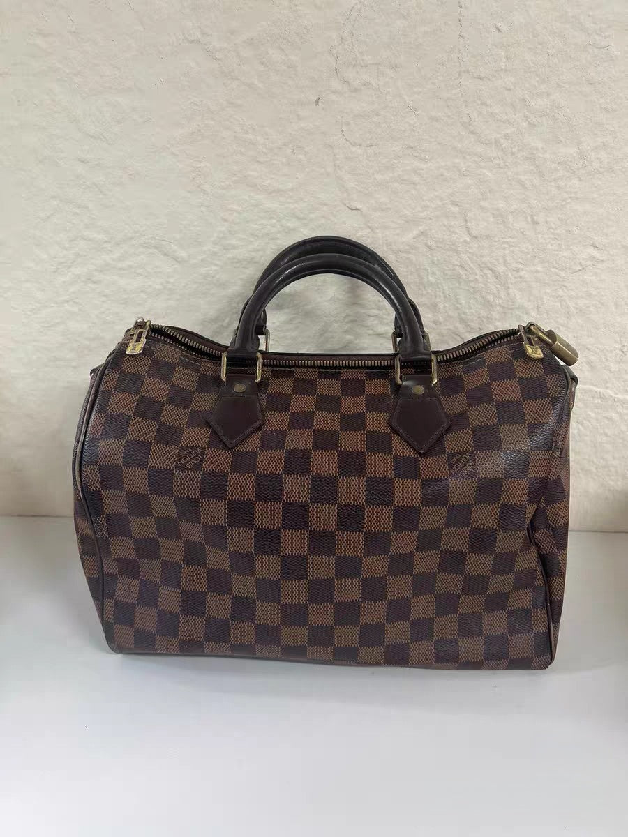 Louis Vuitton Speedy 30 Bandouliere Damier Ebene Canvas Satchel Bag