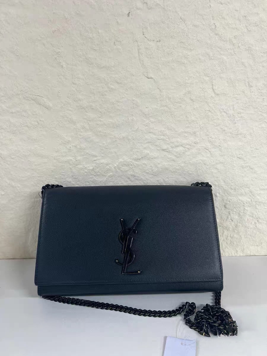 Saint Laurent Kate Medium Dark Green Grain de Poudre Leather Chain Bag