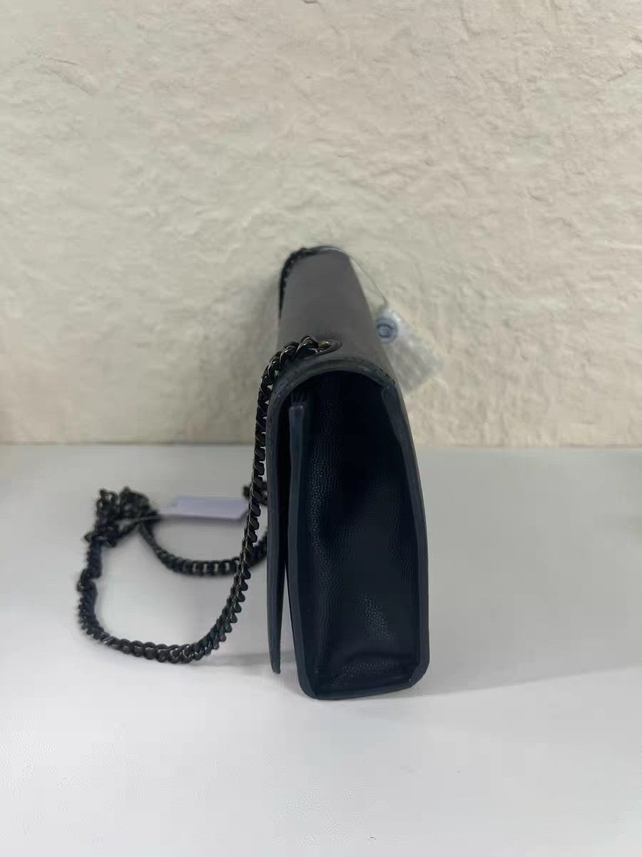 Saint Laurent Kate Medium Dark Green Grain de Poudre Leather Chain Bag