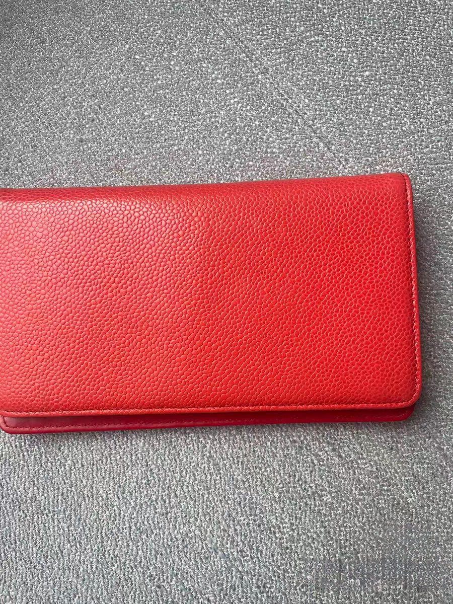 Chanel CC Timeless Red Caviar Leather Long Yen Wallet