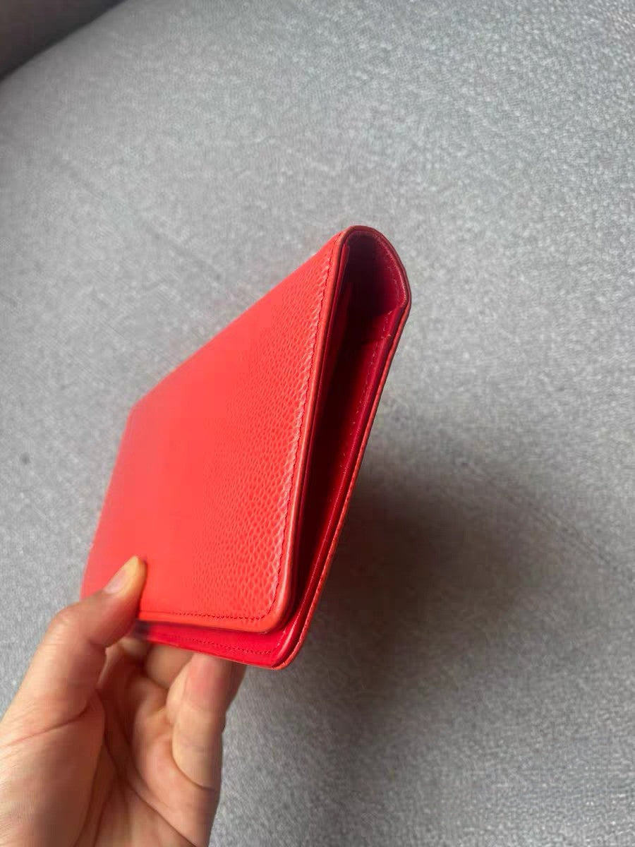 Chanel CC Timeless Red Caviar Leather Long Yen Wallet