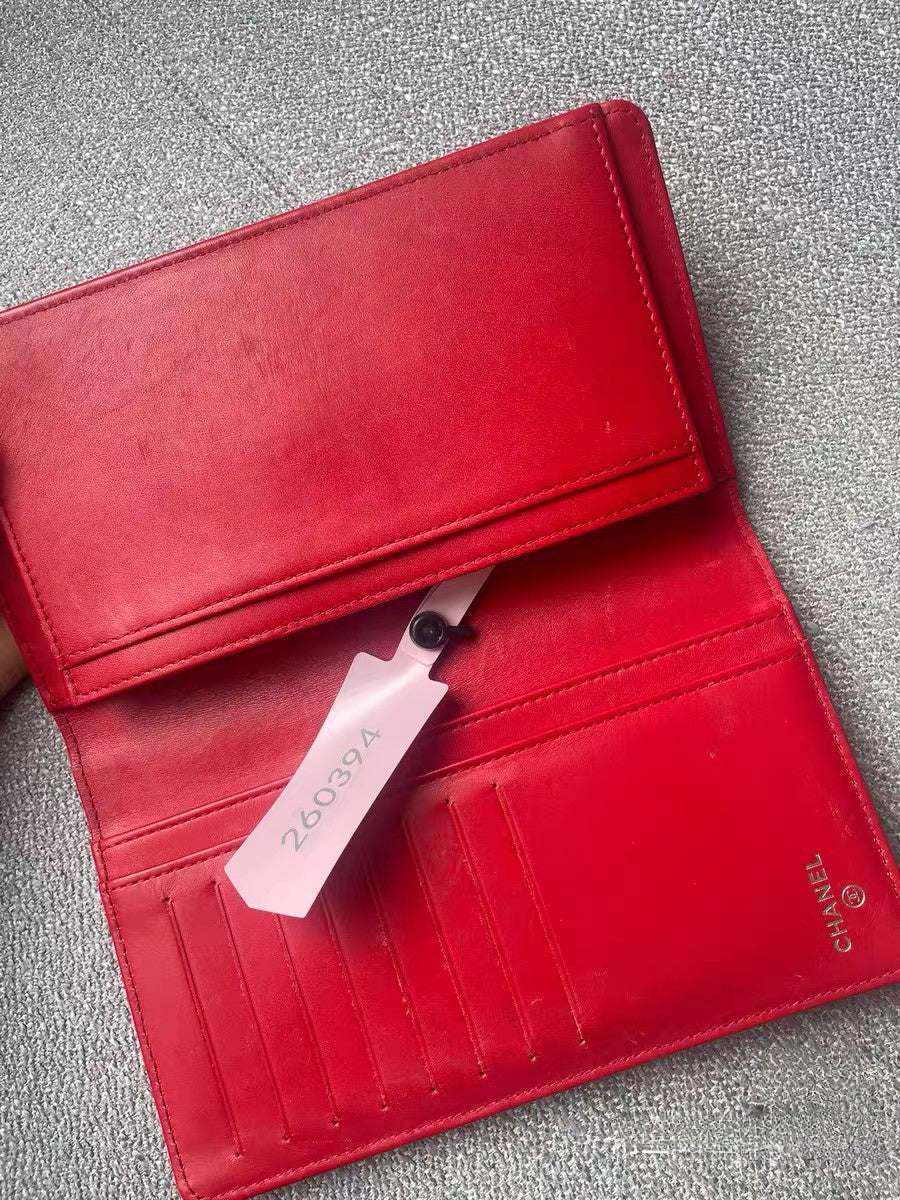 Chanel CC Timeless Red Caviar Leather Long Yen Wallet