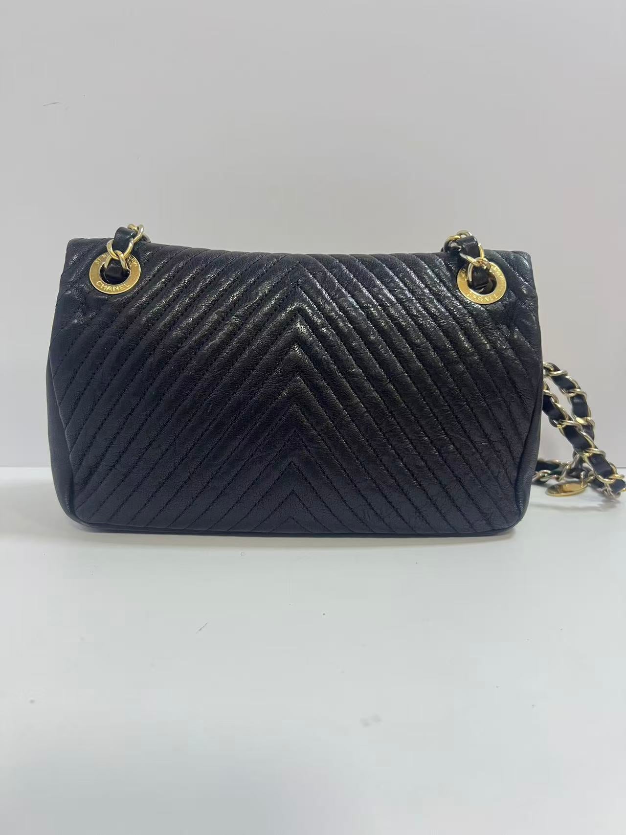 Chanel Black Chevron Quilted Leather Medium Flap Bag