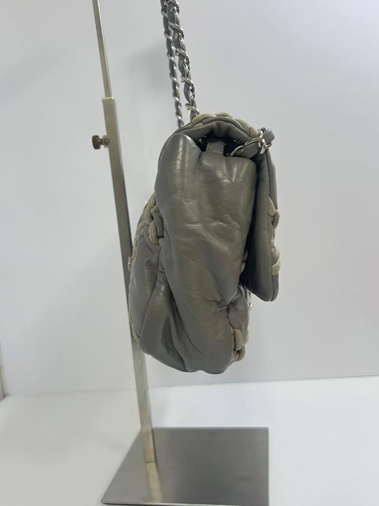 Chanel Gray Leather On-Stitch Medium Flap Bag