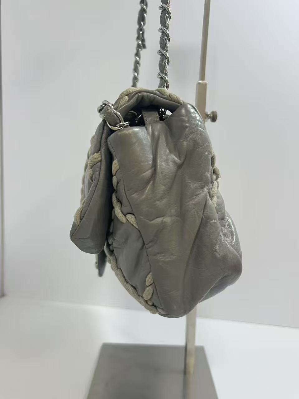 Chanel Gray Leather On-Stitch Medium Flap Bag