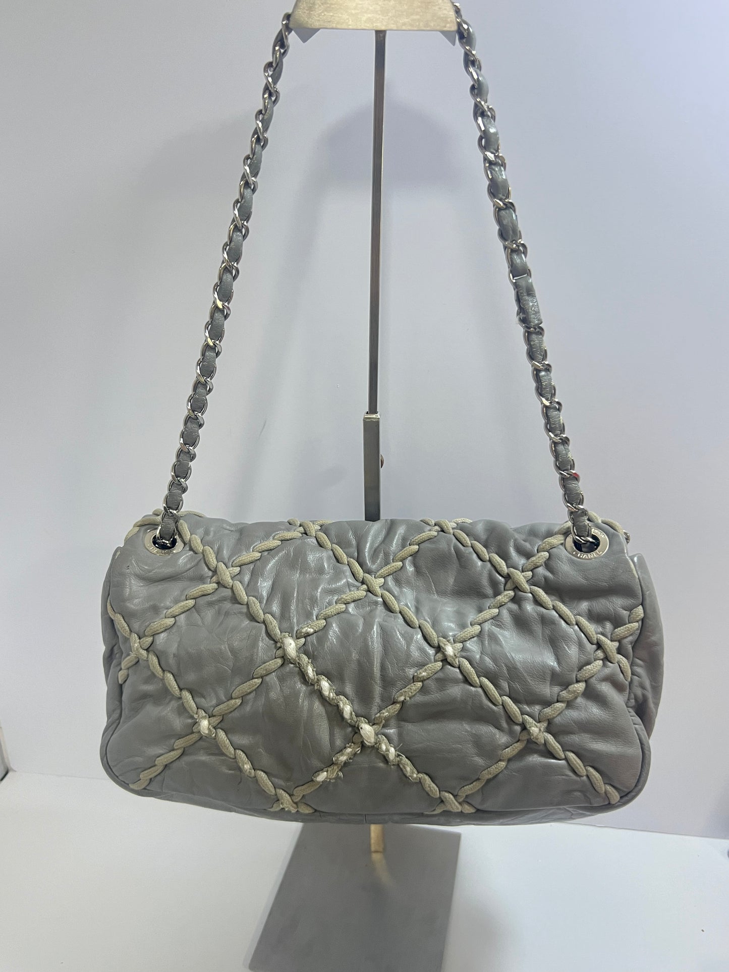 Chanel Gray Leather On-Stitch Medium Flap Bag