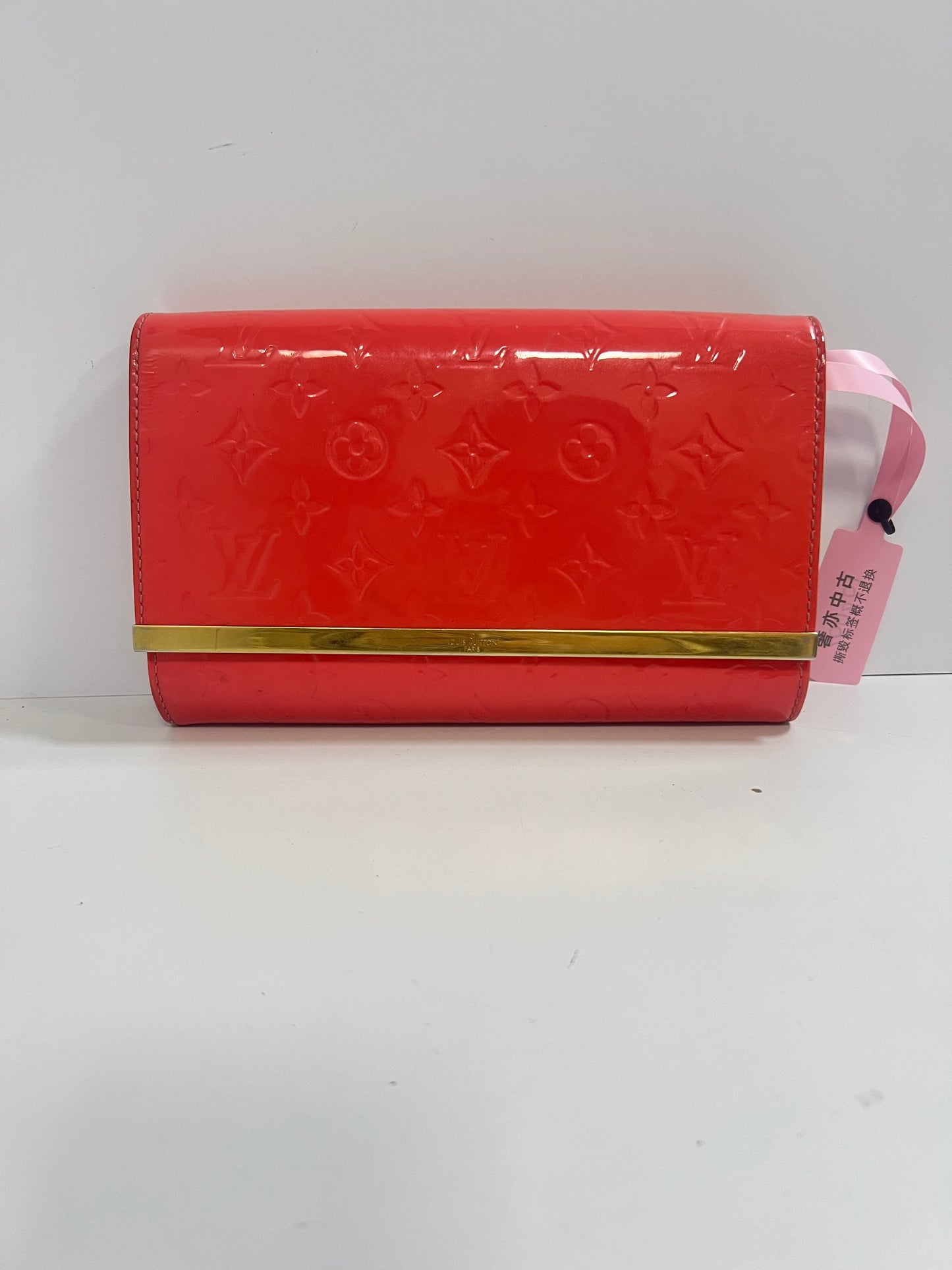 Louis Vuitton Coral Red Monogram Vernis Patent Leather Chain Wallet