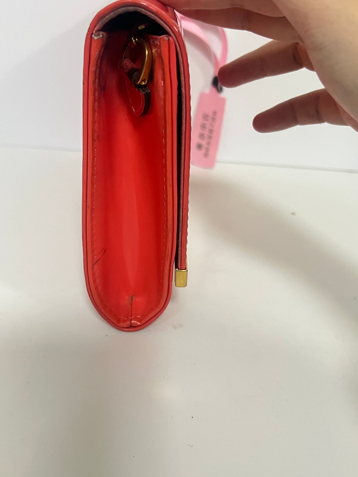 Louis Vuitton Coral Red Monogram Vernis Patent Leather Chain Wallet