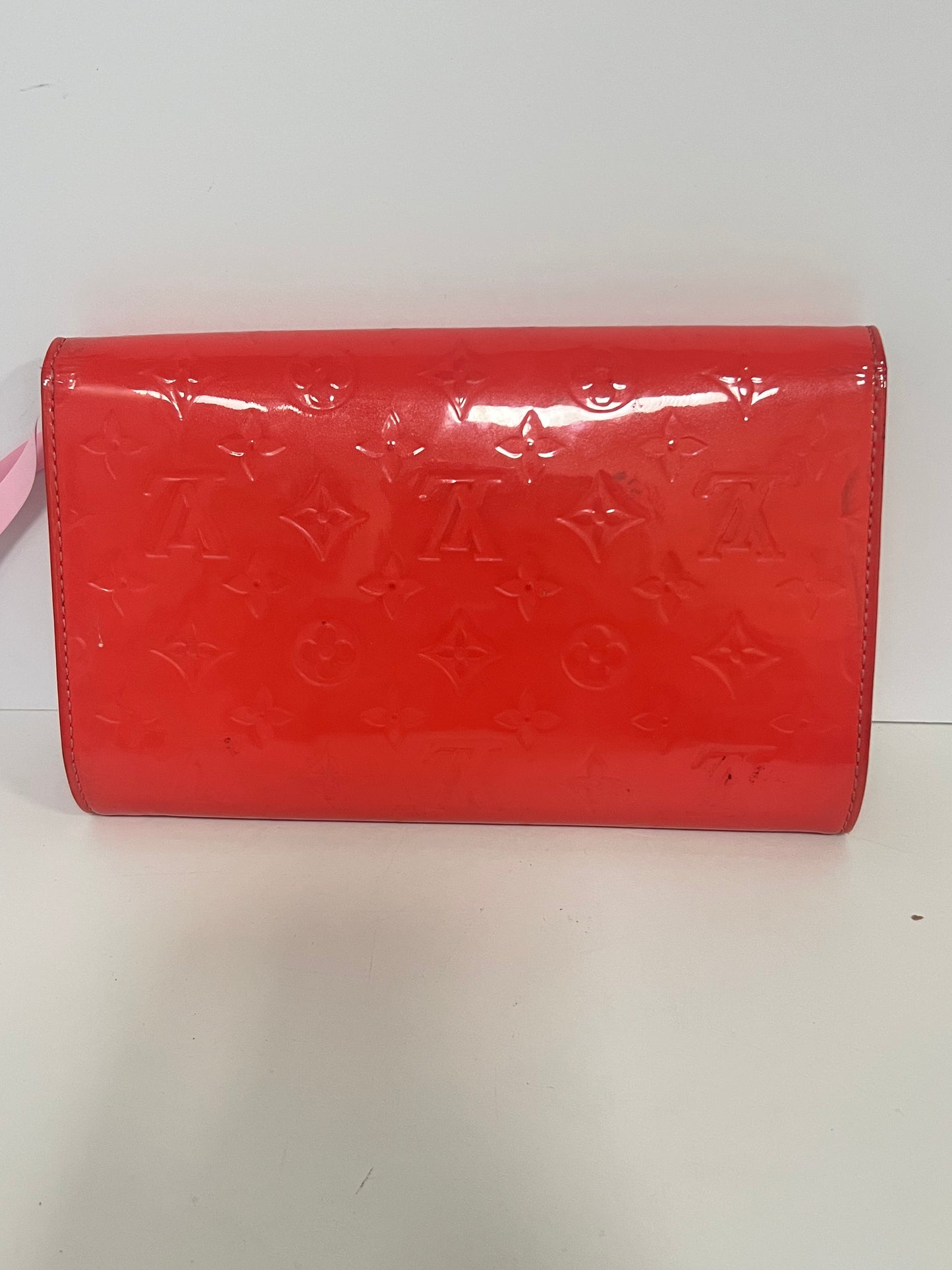 Louis Vuitton Coral Red Monogram Vernis Patent Leather Chain Wallet