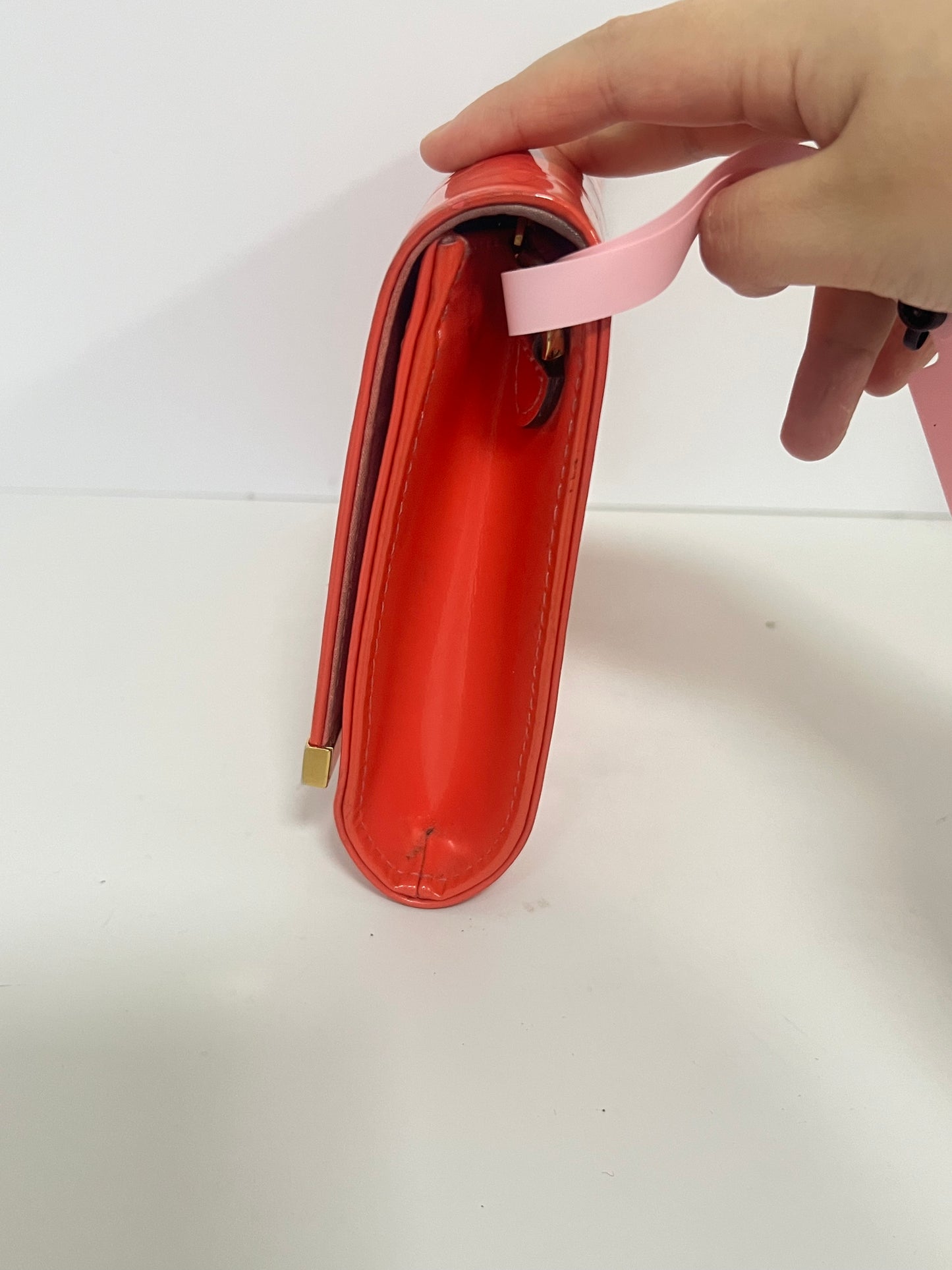 Louis Vuitton Coral Red Monogram Vernis Patent Leather Chain Wallet