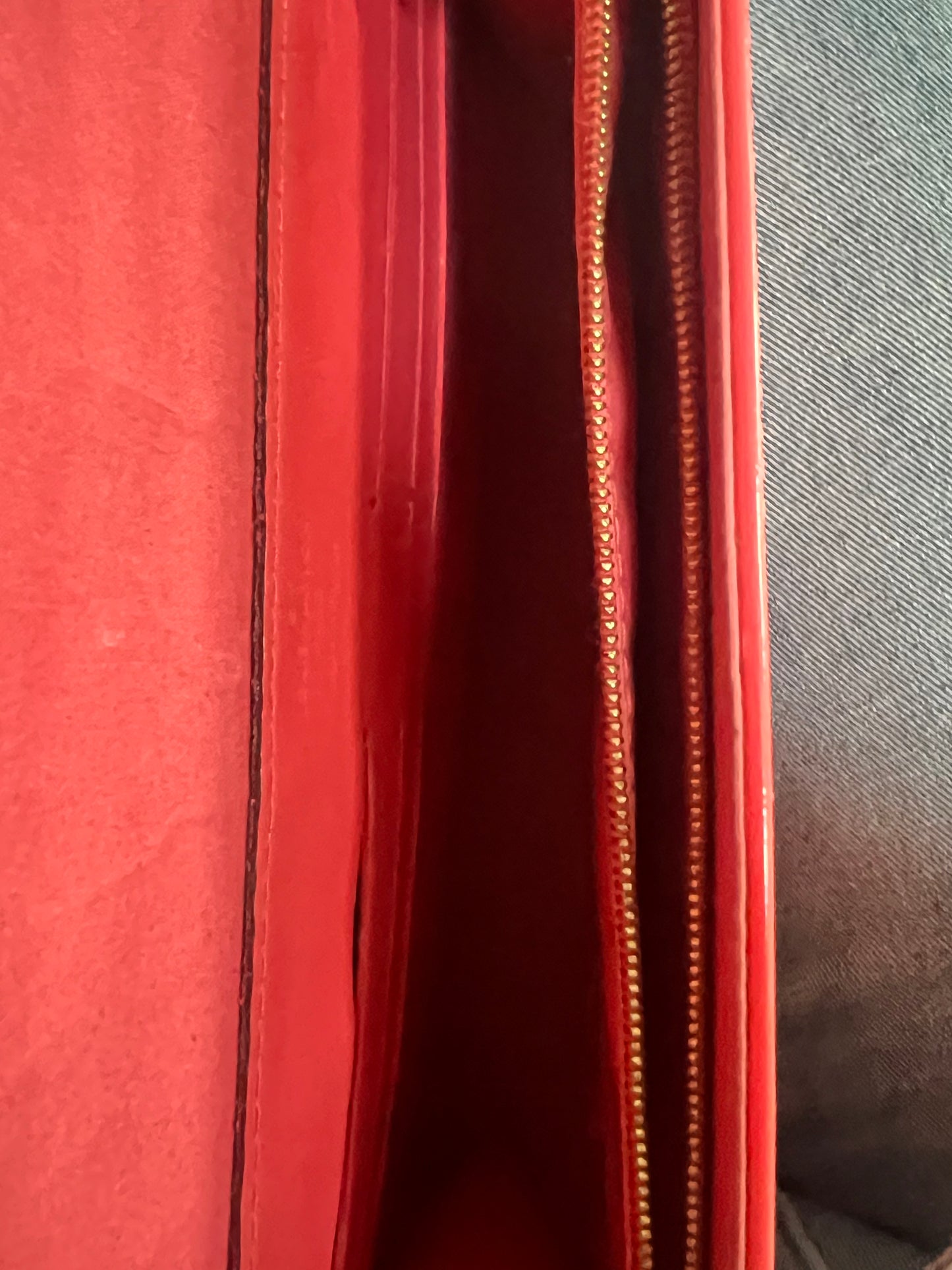 Louis Vuitton Coral Red Monogram Vernis Patent Leather Chain Wallet