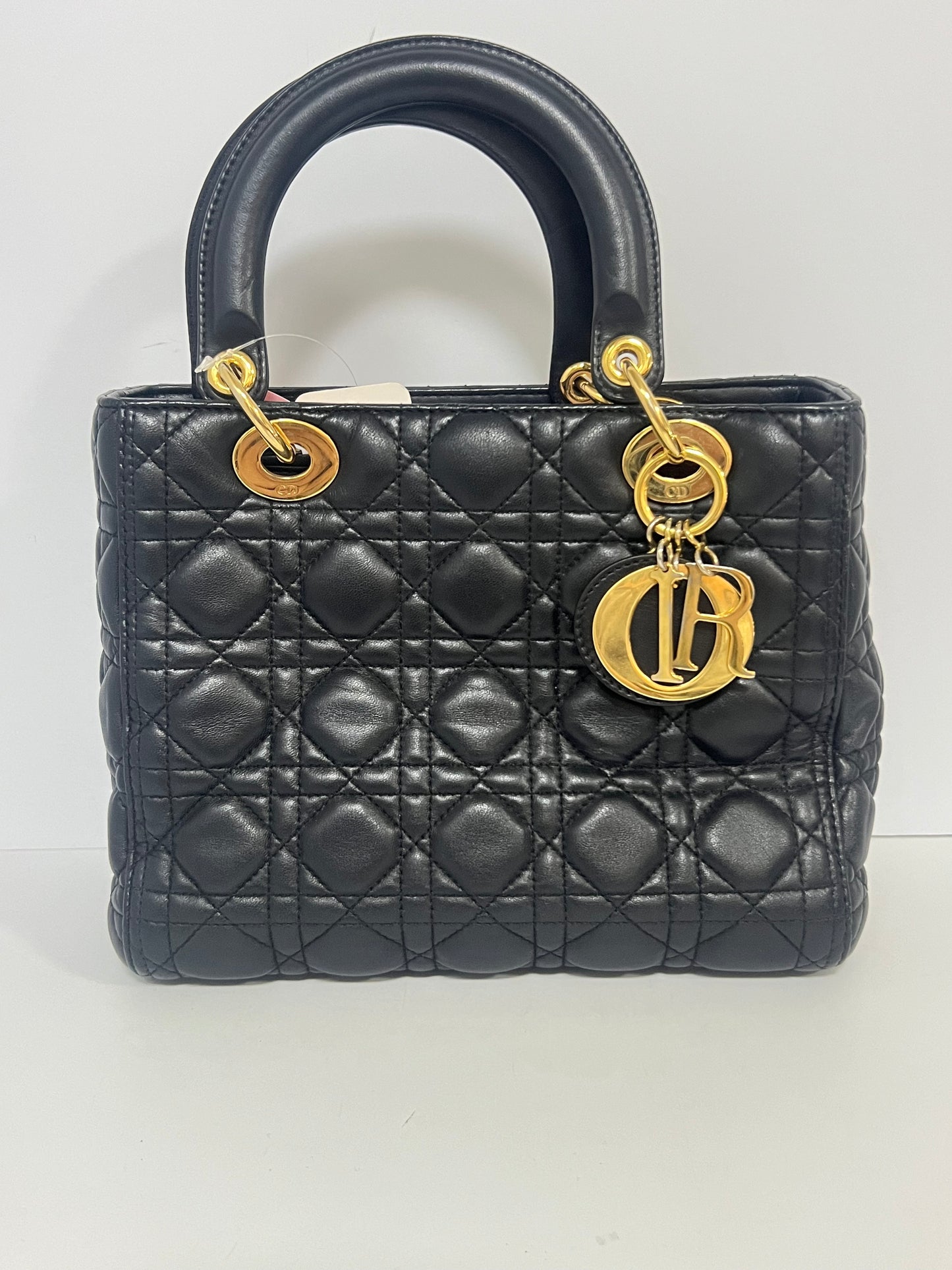 Christian Dior Lady Dior Medium Black Lambskin Leather Tote Bag