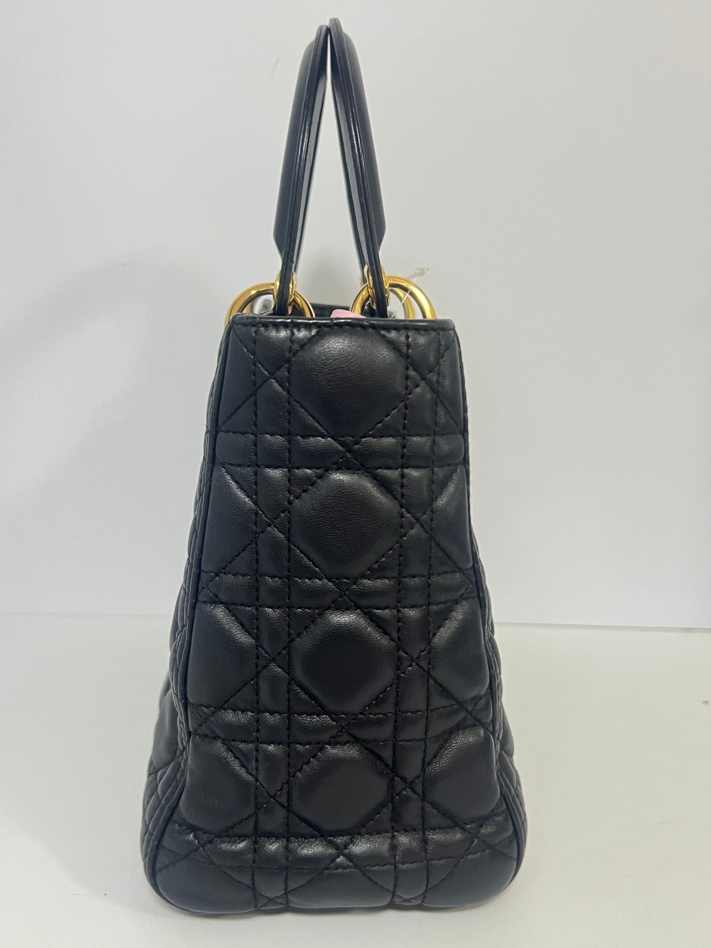 Christian Dior Lady Dior Medium Black Lambskin Leather Tote Bag