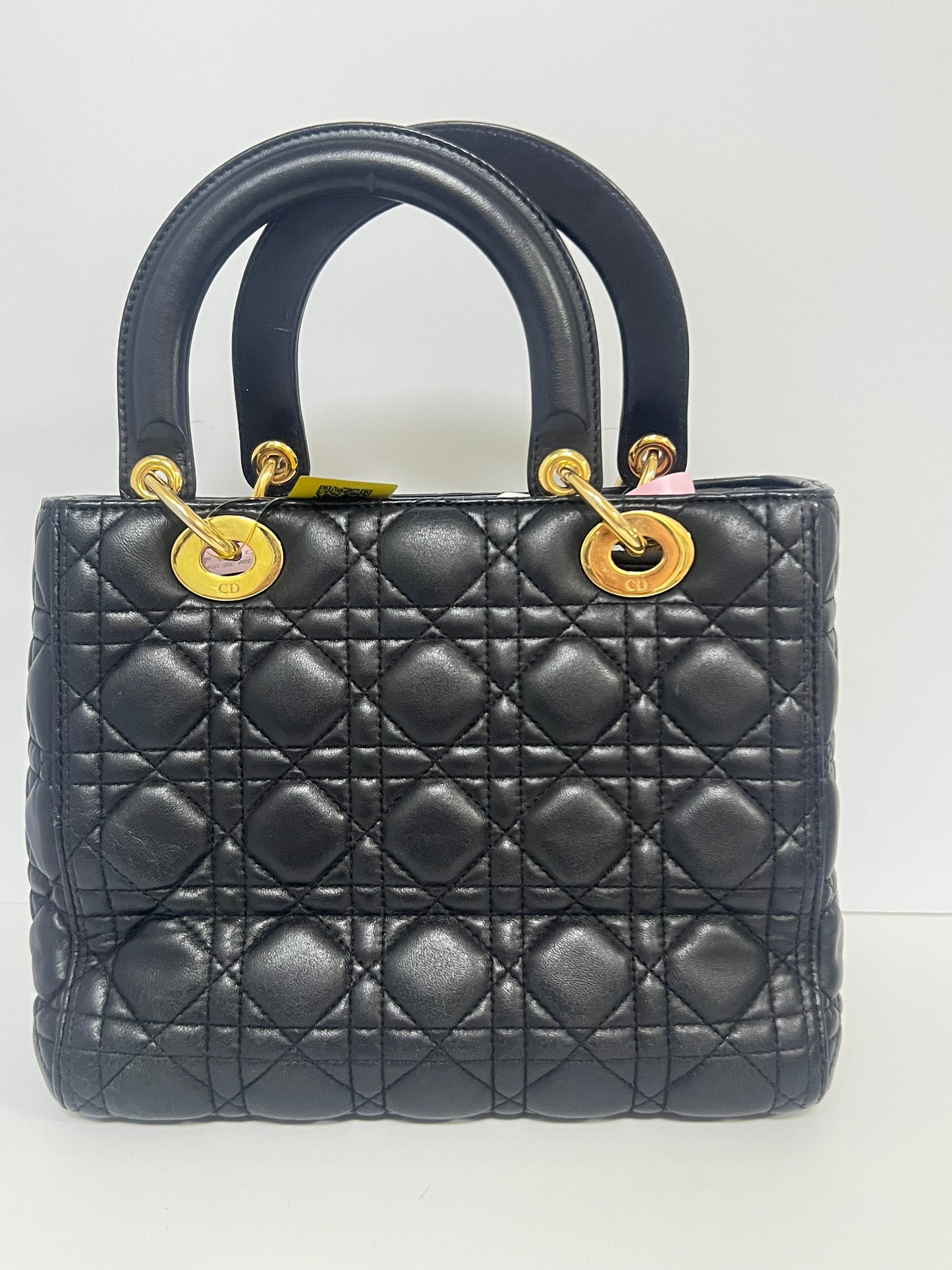 Christian Dior Lady Dior Medium Black Lambskin Leather Tote Bag